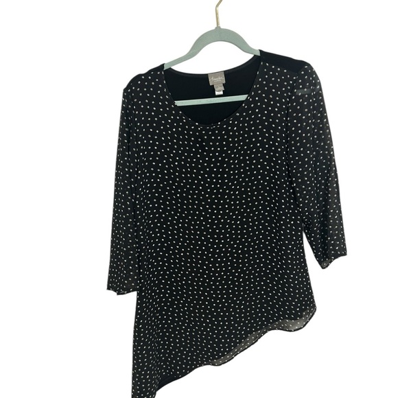 Chico’s Travelers Womens Black & White Polka Dot Asymmetrical Knit Top Artsy M - Picture 3 of 12